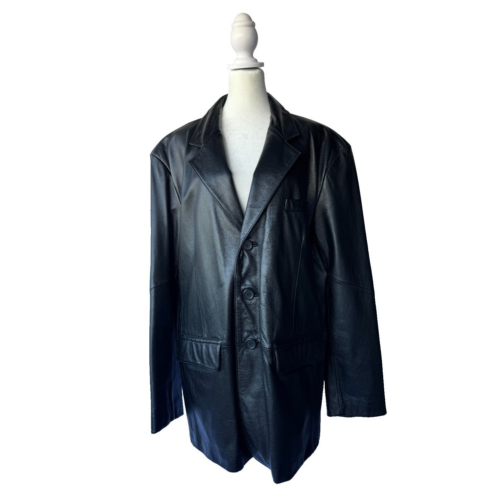 Vintage 90s Y2K Wilsons Leather Blazer‎ Black Womens L Indie Sleaze Streetwear
